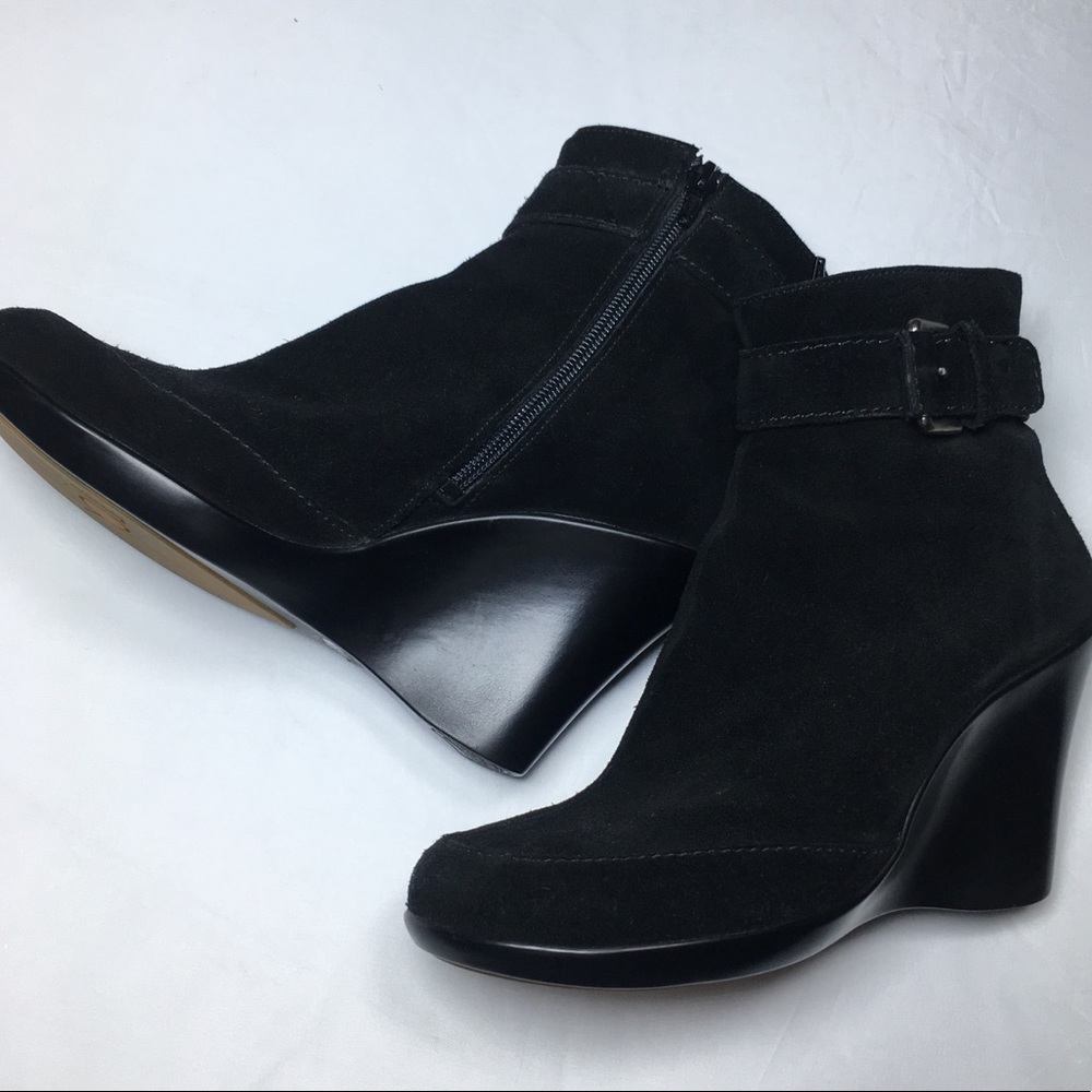 You by Crocs black suede wedge booties. Size 9